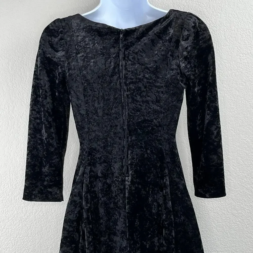 Vintage Black Crushed Velvet Mini Dress Girls 10 Fits Adult XXS 00 Witchy